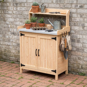 Wood Outdoor Potting Bench With Storage 33.9×47.9×15.9″