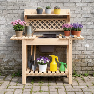 Wood Potting Bench With Storage 55×55×18″