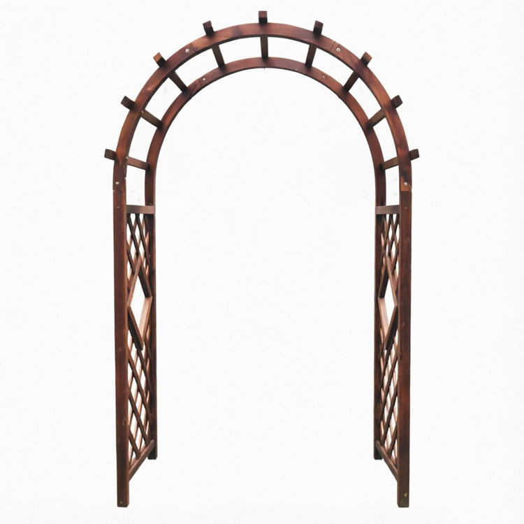 Wooden Garden Arch with Lattice Trellis and Flower Top