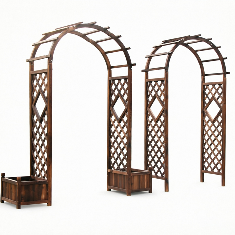 Wooden Garden Arch with Lattice Trellis and Flower Top