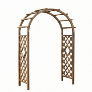 Wooden Garden Arch with Lattice Trellis and Flower Top