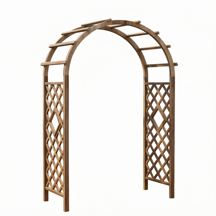 Wooden Garden Arch with Lattice Trellis and Flower Top