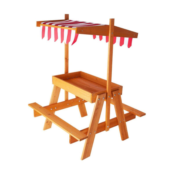 Wooden Kids Picnic Table and Sandbox with Adjustable Canopy​​