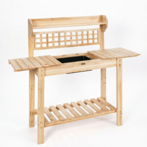 Wooden Outdoor Potting Bench with Sliding Tabletop and Removable Sink