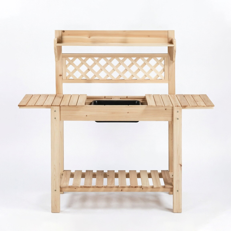 Wooden Outdoor Potting Bench with Sliding Tabletop and Removable Sink - Image 2