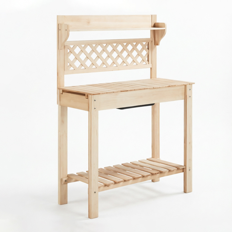 Wooden Outdoor Potting Bench with Sliding Tabletop and Removable Sink