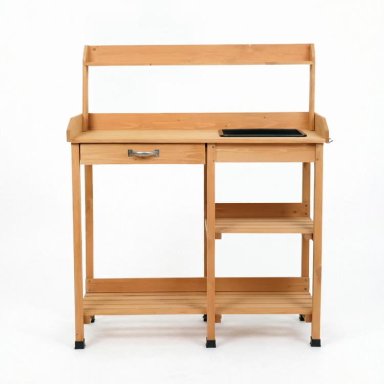 Wooden Potting Bench with Sink and Drawer - Image 3