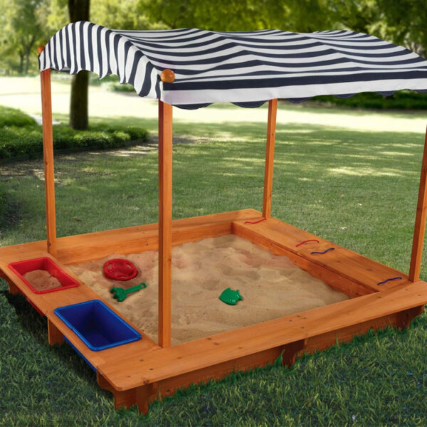 Wooden Sandbox with Cover and Storage Bins