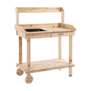 ​​2-Tier Rolling Plant Table with Drawer and Sink​​