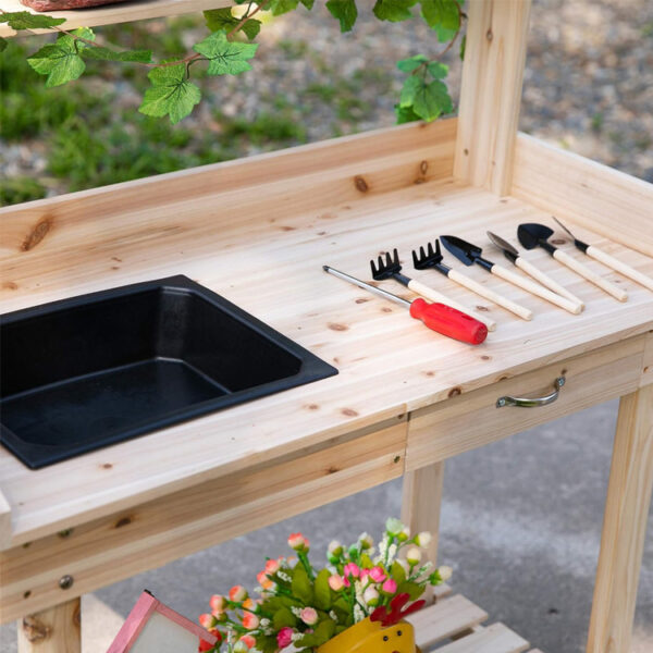 ​​2-Tier Rolling Plant Table with Drawer and Sink​​