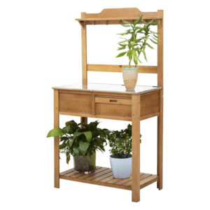​​Galvanized Worktop Potting Bench with Storage Shelf​​