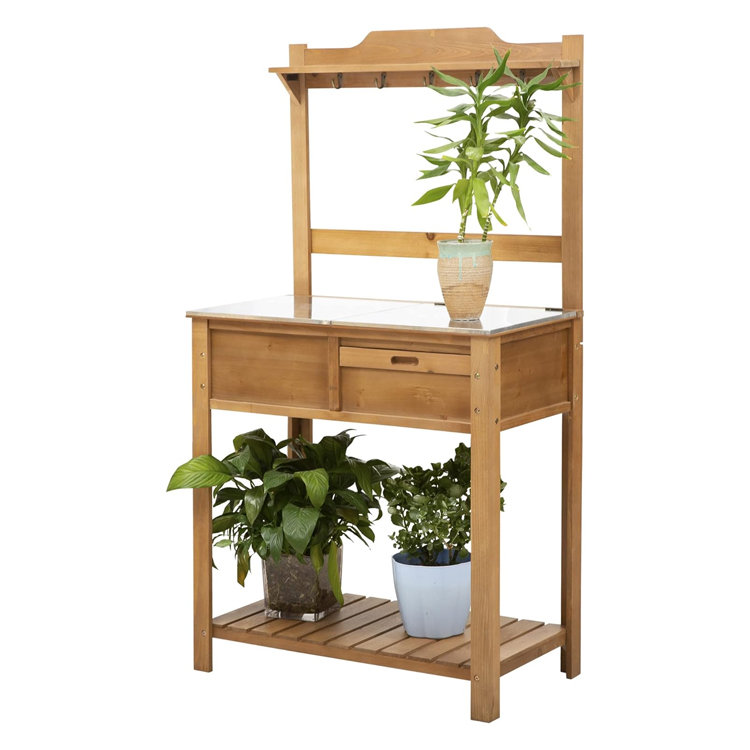 ​​Galvanized Worktop Potting Bench with Storage Shelf​​