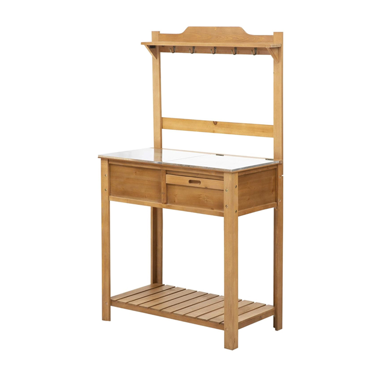 ​​Galvanized Worktop Potting Bench with Storage Shelf​​