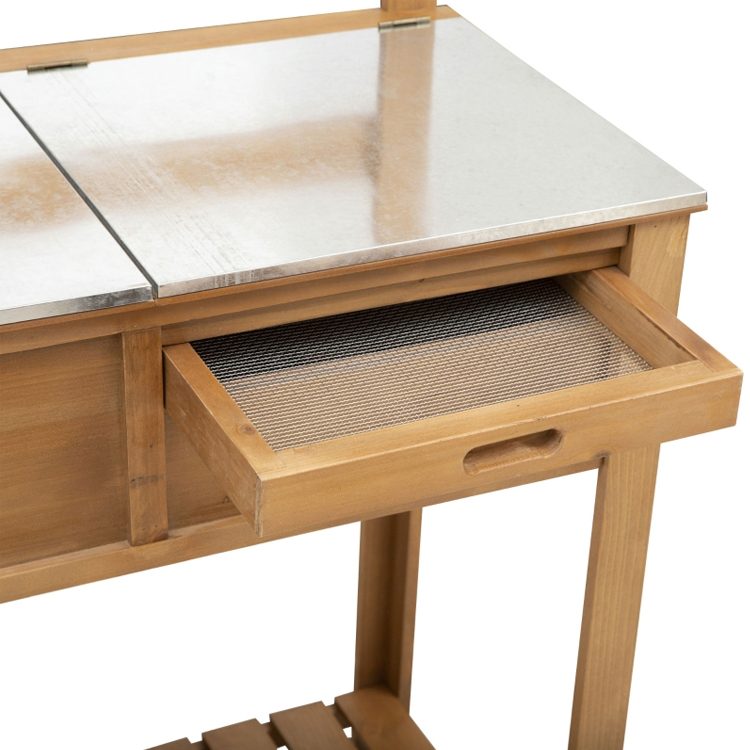 ​​Galvanized Worktop Potting Bench with Storage Shelf​​
