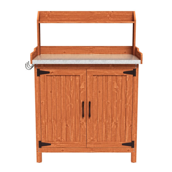 ​​Pine Wood Potting Bench with Galvanized Metal Top​​