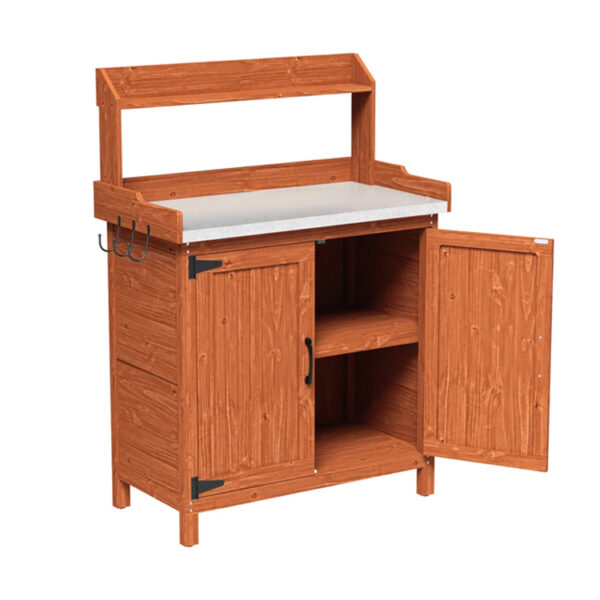 ​​Pine Wood Potting Bench with Galvanized Metal Top​​