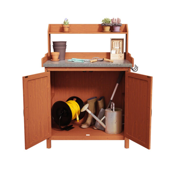 ​​Pine Wood Potting Bench with Galvanized Metal Top​​
