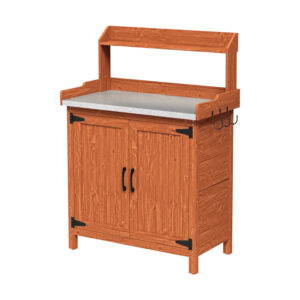 ​​Pine Wood Potting Bench with Galvanized Metal Top​​