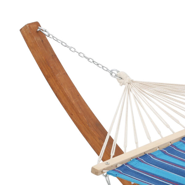 ​​Striped Fabric Hammock with Curved Wooden Base​​