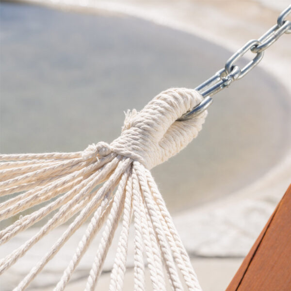 ​​Striped Fabric Hammock with Curved Wooden Base​​