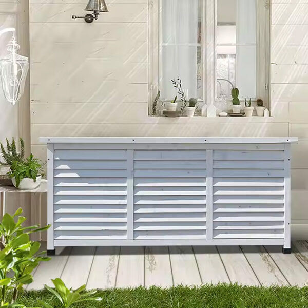​​Weatherproof Solid Wood Garden Storage Cabinet with Shutter Doors​​