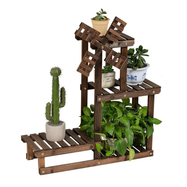 ​​Windmill Design Multi-Tier Wooden Plant Stand with Slatted Shelves​​