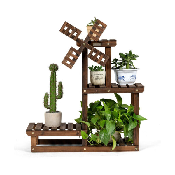 ​​Windmill Design Multi-Tier Wooden Plant Stand with Slatted Shelves​​