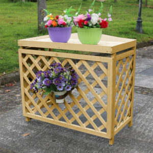 ​​Wooden Air Conditioner Privacy Screen with Plant Shelf​​