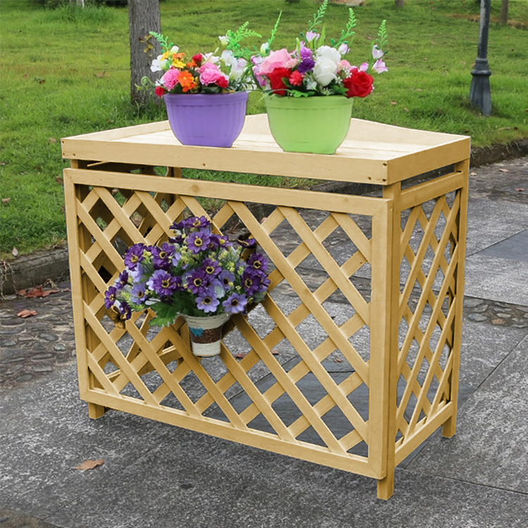 ​​Wooden Air Conditioner Privacy Screen with Plant Shelf​​