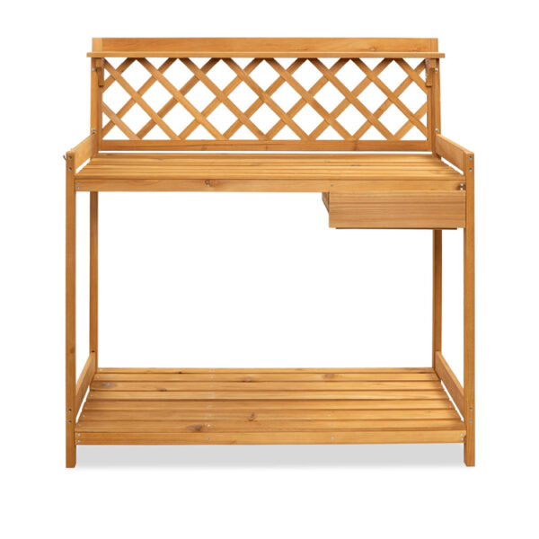 ​​Wooden Garden Potting Bench with Storage Cabinet, Drawer, and Lattice Back​​