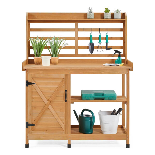 ​​Wooden Outdoor Potting Bench with Storage Cabinet and Workstation​​