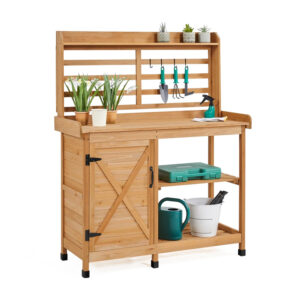 ​​Wooden Outdoor Potting Bench with Storage Cabinet and Workstation​​