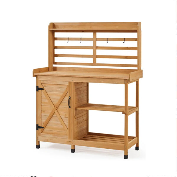​​Wooden Outdoor Potting Bench with Storage Cabinet and Workstation​​