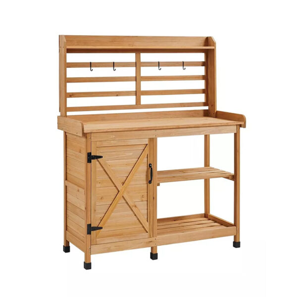 ​​Wooden Outdoor Potting Bench with Storage Cabinet and Workstation​​