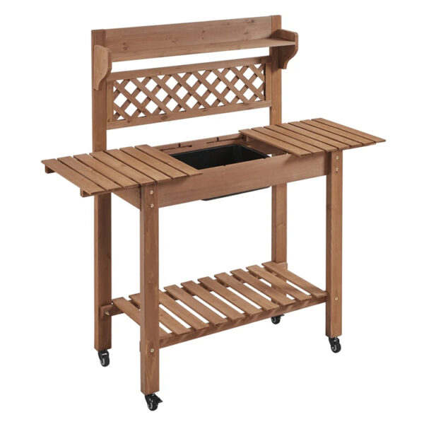 ​​Wooden Potting Bench with Sliding Tabletop, Removable Sink & Storage Shelf​​