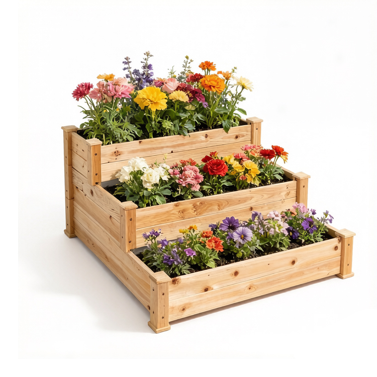 3 Tier Raised Garden Bed Solid Wood 120×120×60cm