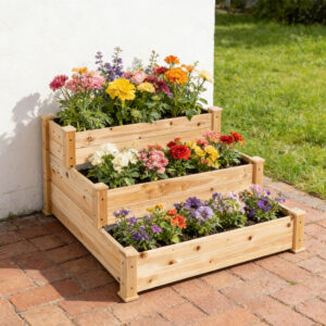3 Tier Raised Garden Bed Solid Wood 120×120×60cm