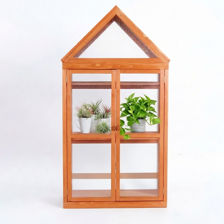3-Tier Vertical Wooden Cold Frame Greenhouse with Adjustable Shelves and Flip-Top Roof