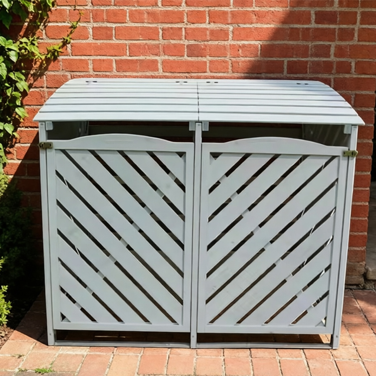 Double Wooden Wheelie Bin Storage Shed with Slatted Design and Curved Roof