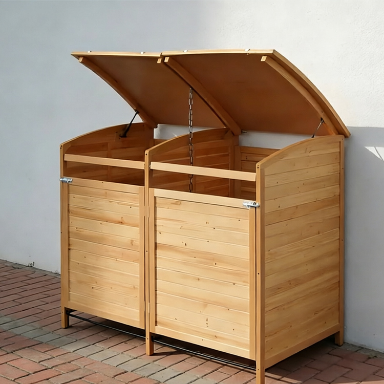 Double Wooden Wheelie Bin Store with Galvanized Steel Lids - Image 2