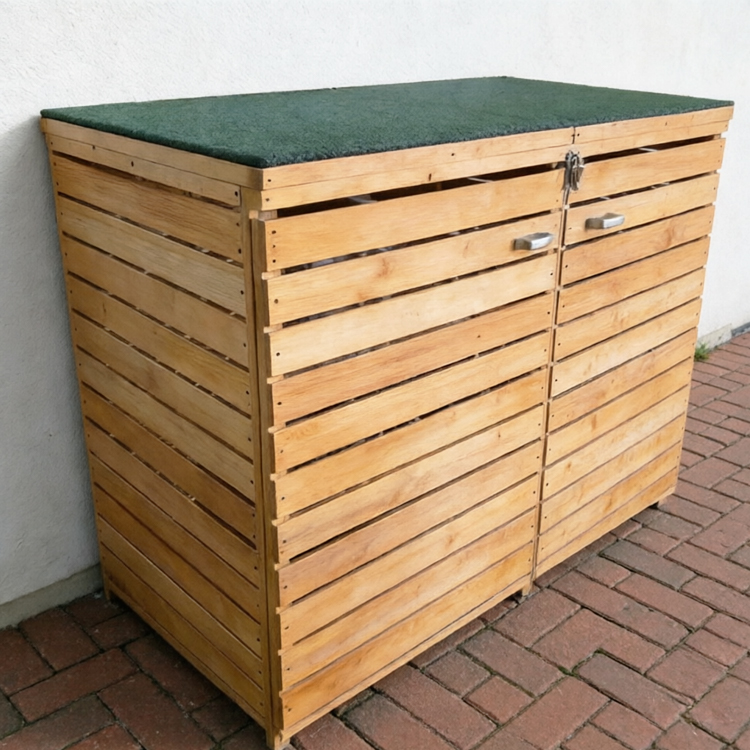Premium Double Slatted Wooden Wheelie Bin Store - Image 2