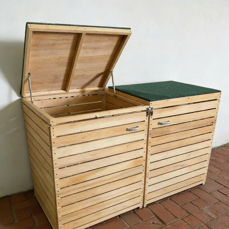 Premium Double Slatted Wooden Wheelie Bin Store