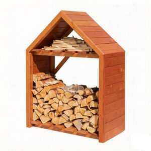 Abri à bûches en bois avec toit penté et ventilation optimisée